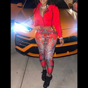 Red Zip Up Hoodie Crop Coat W/ Red Camouflage Pants Outfit ❌ 1 LEFT ❌